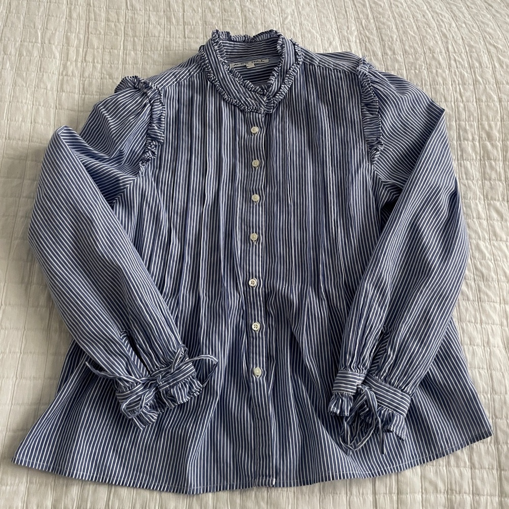 Alex Mill | Pleated Ruffle Stripe Top (Size XS)